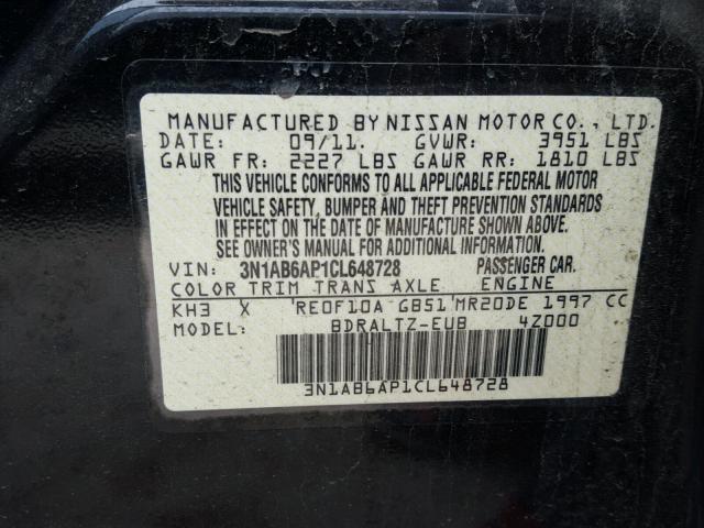 3N1AB6AP1CL648728 - 2012 NISSAN SENTRA 2.0 BLACK photo 10