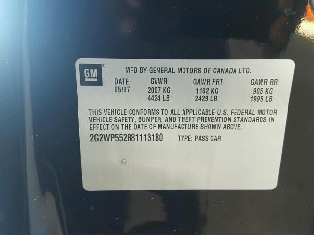2G2WP552881113180 - 2008 PONTIAC GRAND PRIX BLACK photo 10