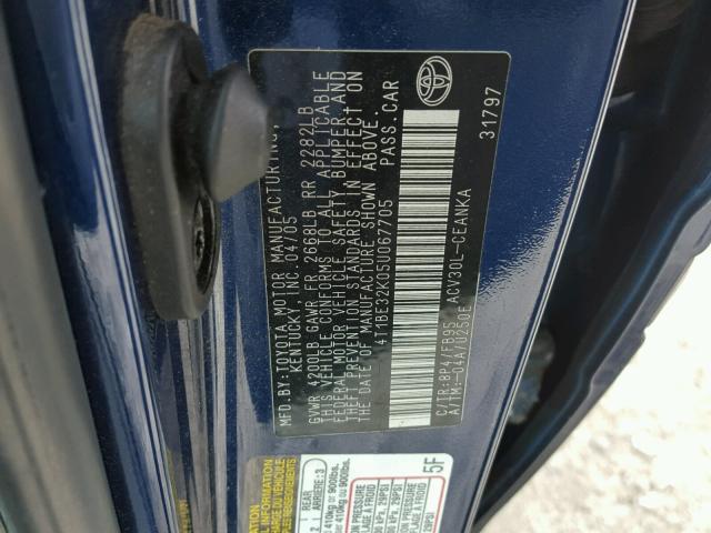 4T1BE32K05U067705 - 2005 TOYOTA CAMRY LE BLUE photo 10