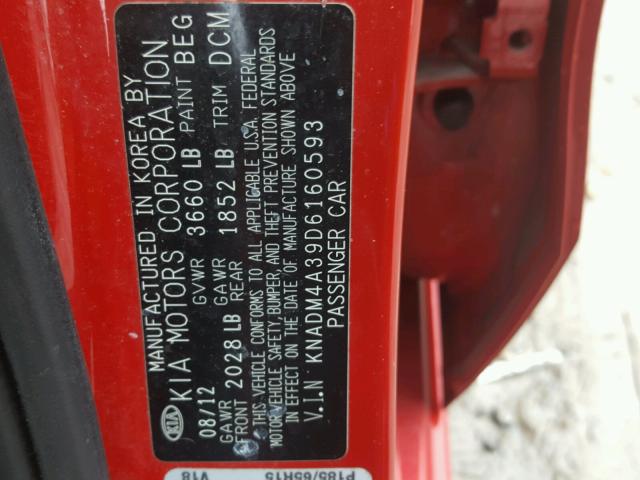 KNADM4A39D6160593 - 2013 KIA RIO LX Կարմիր լուսանկար 10