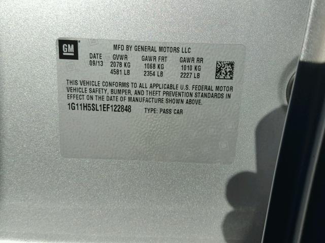 1G11H5SL1EF122848 - 2014 CHEVROLET MALIBU LTZ 银色 照片 10