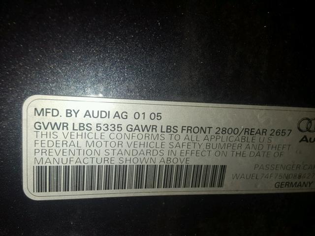 WAUEL74F75N088427 - 2005 AUDI A6 S-LINE BLUE photo 10