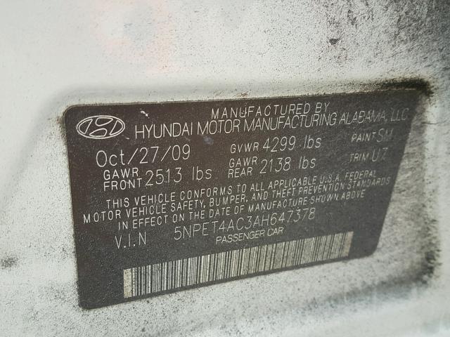 5NPET4AC3AH647378 - 2010 HYUNDAI SONATA GLS BLUE photo 10