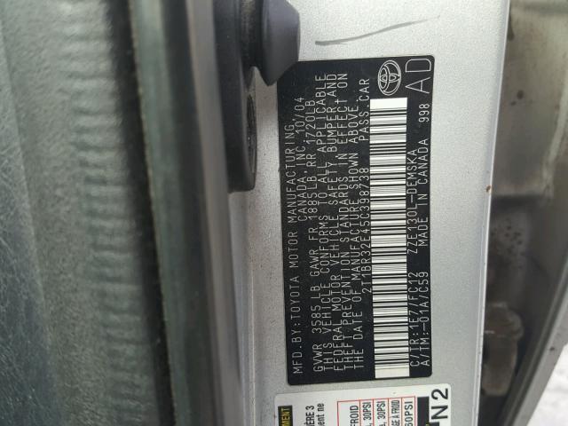 2T1BR32E45C398738 - 2005 TOYOTA COROLLA CE SILVER photo 10