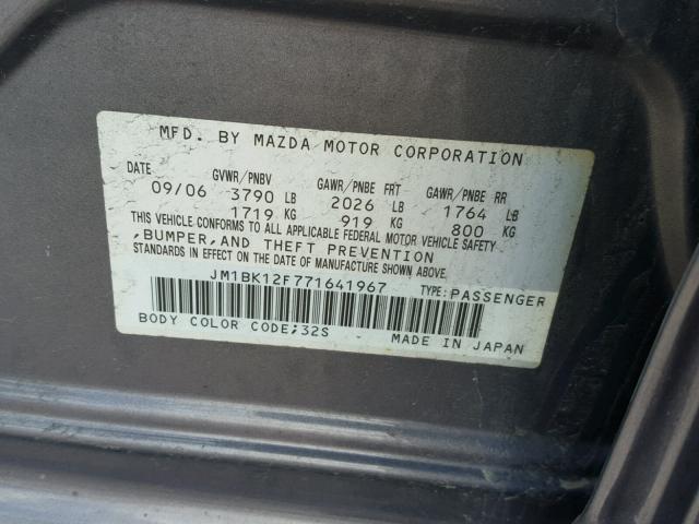 JM1BK12F771641967 - 2007 MAZDA 3 I GRAY photo 10