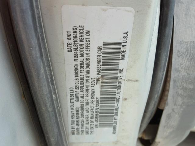 4S3BH635727300821 - 2002 SUBARU LEGACY L SILVER photo 10