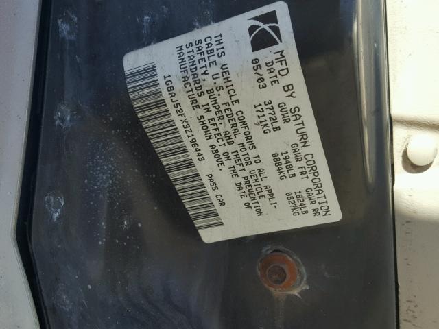 1G8AJ52FX3Z196443 - 2003 SATURN ION LEVEL GOLD photo 10