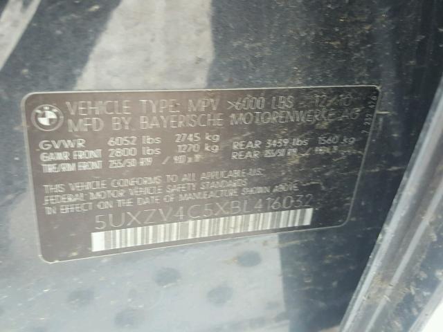 5UXZV4C5XBL416032 - 2011 BMW X5 XDRIVE3 GRAY photo 10