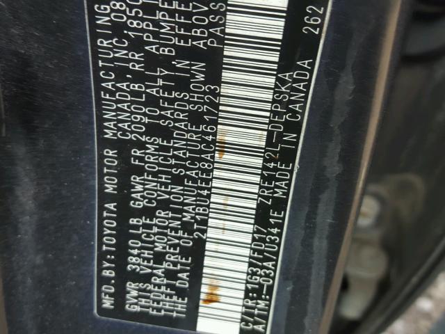 2T1BU4EE8AC461723 - 2010 TOYOTA COROLLA BA GRAY photo 10