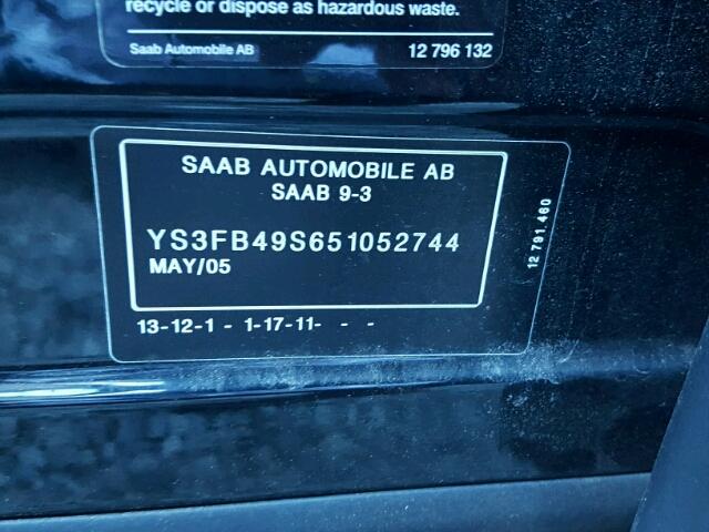 YS3FB49S651052744 - 2005 SAAB 9-3 LINEAR BLACK photo 10