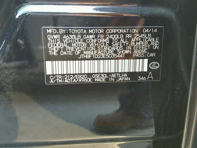 JTHBF1D23E5035441 - 2014 LEXUS IS 250 BLACK photo 10