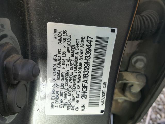 2HGFA16329H339447 - 2009 HONDA CIVIC VP GRAY photo 10