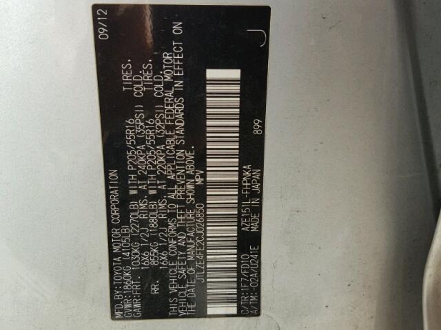 JTLZE4FE2CJ026850 - 2012 TOYOTA SCION XB SILVER photo 10