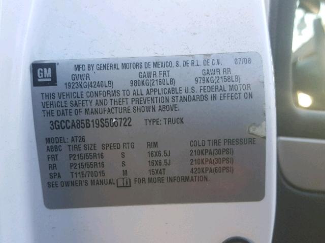 3GCCA85B19S506722 - 2009 CHEVROLET HHR PANEL WHITE photo 10