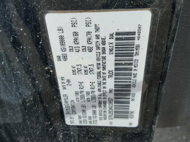 3D7KU28C84G180567 - 2004 DODGE RAM 2500 S BLACK photo 10