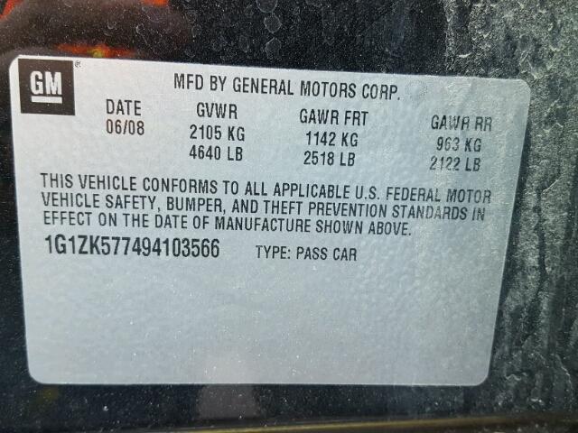 1G1ZK577494103566 - 2009 CHEVROLET MALIBU LTZ 黑色 照片 10