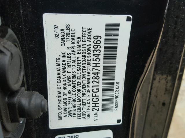 2HGFG12847H543969 - 2007 HONDA CIVIC EX BLACK photo 10