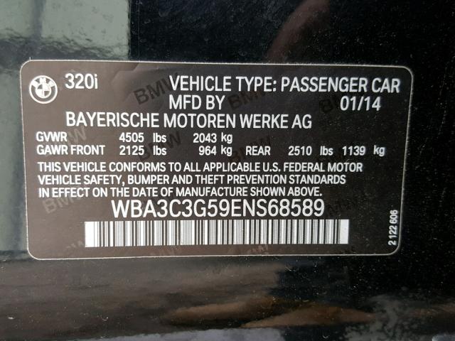 WBA3C3G59ENS68589 - 2014 BMW 320 I BLACK photo 10