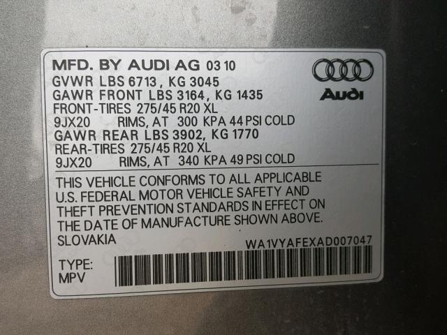 WA1VYAFEXAD007047 - 2010 AUDI Q7 PRESTIG GRAY photo 10