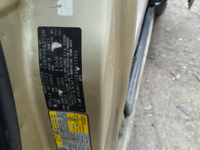 KNDMB233596311902 - 2009 KIA SEDONA EX GOLD photo 10