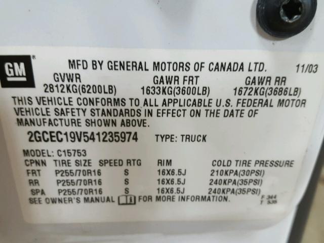 2GCEC19V541235974 - 2004 CHEVROLET SILVERADO WHITE photo 10