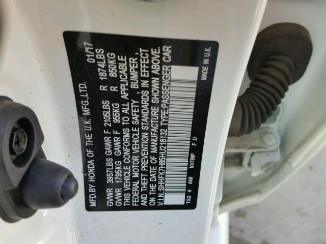 SHHFK7H85HU218132 - 2017 HONDA CIVIC EXL Ağ foto 10