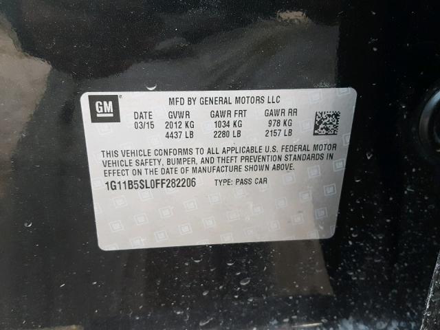 1G11B5SL0FF282206 - 2015 CHEVROLET MALIBU LS 黑色 照片 10