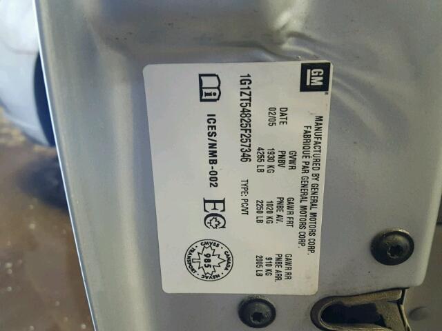 1G1ZT54825F257346 - 2005 CHEVROLET MALIBU LS ვერცხლისფერი ფოტო 10