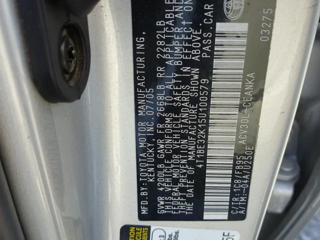 4T1BE32K15U100579 - 2005 TOYOTA CAMRY LE SILVER photo 10