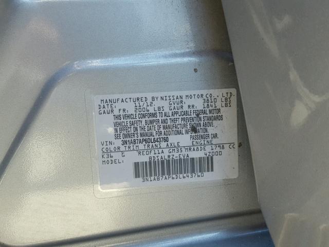 3N1AB7AP6DL643760 - 2013 NISSAN SENTRA S GRAY photo 10