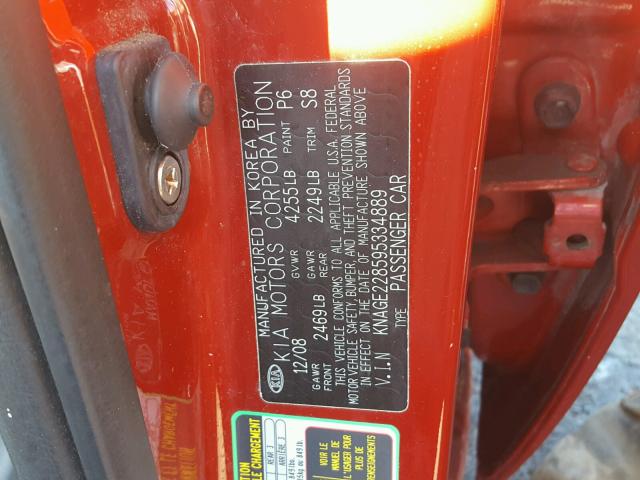 KNAGE228595334889 - 2009 KIA OPTIMA LX RED photo 10