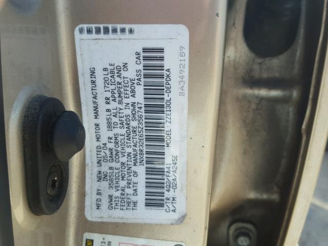 1NXBR32E65Z356747 - 2005 TOYOTA COROLLA CE GOLD photo 10