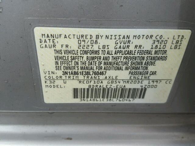 3N1AB61E38L760467 - 2008 NISSAN SENTRA 2.0 TAN photo 10