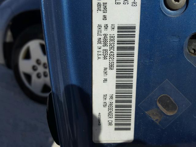 1B3ES26C43D215960 - 2003 DODGE NEON SE BLUE photo 10