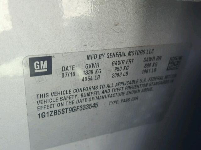 1G1ZB5ST9GF333545 - 2016 CHEVROLET MALIBU LS ვერცხლისფერი ფოტო 10