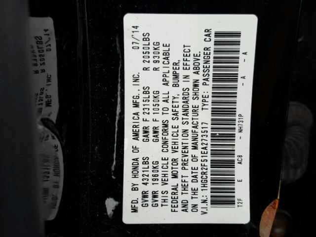1HGCR2F51EA273517 - 2014 HONDA ACCORD SPO BLACK photo 10