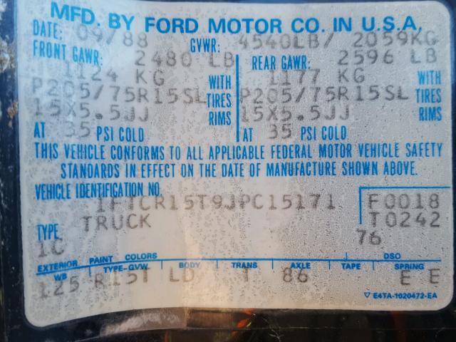 1FTCR15T9JPC15171 - 1988 FORD RANGER SUP TWO TONE photo 10