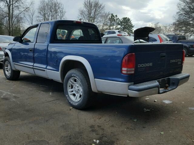 1D7GL42N44S521082 - 2004 DODGE DAKOTA SLT BLUE photo 3