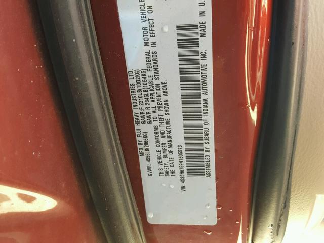 4S3BH675947605573 - 2004 SUBARU LEGACY OUT MAROON photo 10