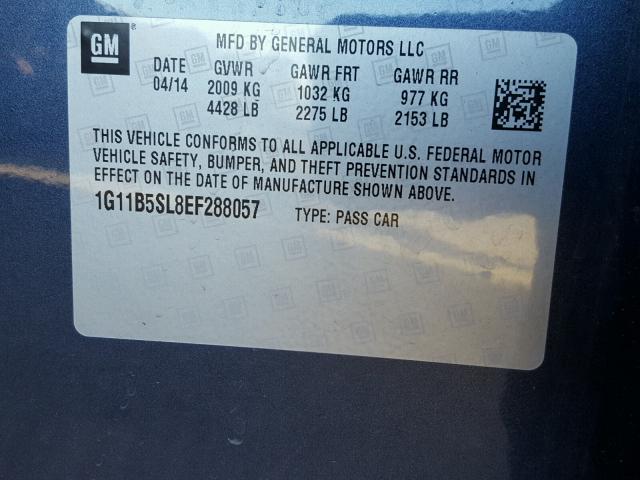 1G11B5SL8EF288057 - 2014 CHEVROLET MALIBU LS ლურჯი ფოტო 10