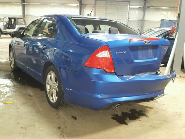 3FAHP0HG4CR422105 - 2012 FORD FUSION SE BLUE photo 3