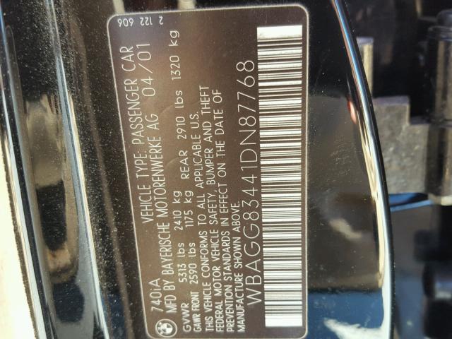 WBAGG83441DN87768 - 2001 BMW 740 I AUTO BLACK photo 10