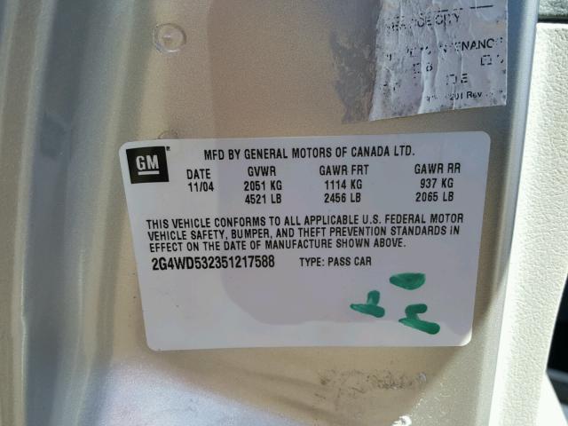 2G4WD532351217588 - 2005 BUICK LACROSSE C SILVER photo 10