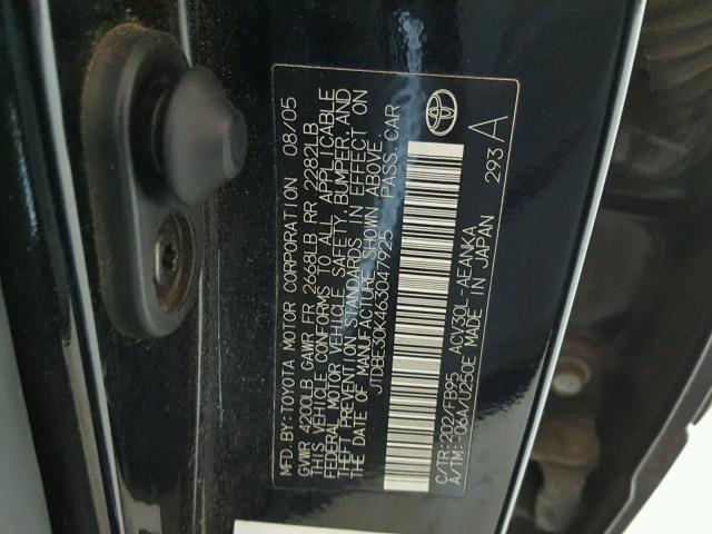 JTDBE30K463047925 - 2006 TOYOTA CAMRY LE BLACK photo 10