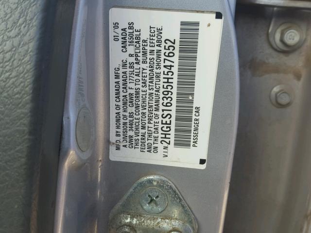 2HGES16395H547652 - 2005 HONDA CIVIC DX V SILVER photo 10