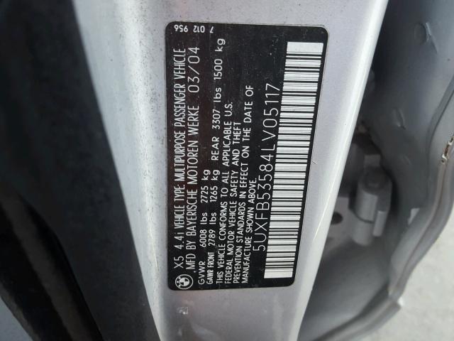 5UXFB53584LV05117 - 2004 BMW X5 4.4I SILVER photo 10