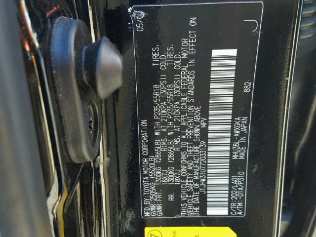 JTJHW31U772033139 - 2007 LEXUS RX 400H BLACK photo 10