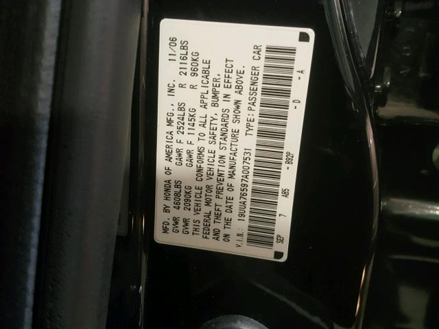 19UUA76597A007531 - 2007 ACURA TL TYPE S BLACK photo 10