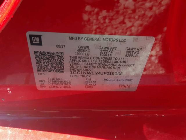 1GC1KWEY4JF119068 - 2018 CHEVROLET SILVERADO RED photo 10