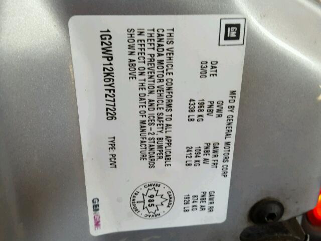 1G2WP12K6YF277226 - 2000 PONTIAC GRAND PRIX Gümüş foto 10